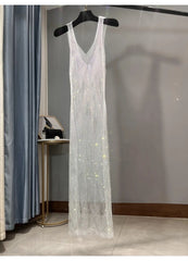Dazzling Rhinestones Mesh  Sleeveless Dress