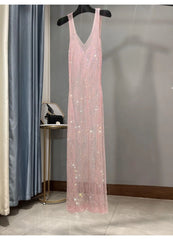 Dazzling Rhinestones Mesh  Sleeveless Dress