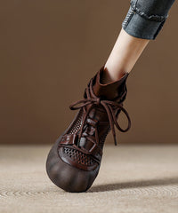 Chocolate Lace Up Splicing Platform Breathable Hollow Out Boots