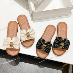 Women Retro Fashion Leather Bowknot Slippers