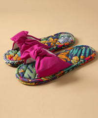 New Comfy Splicing Bow Slippers Shoes Green Cotton Fabric