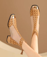 New Summer Coffee Tulle Splicing Chunky Heel Sandals Boots