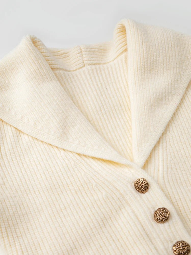 Deco Button V-Neck Sweater Dress