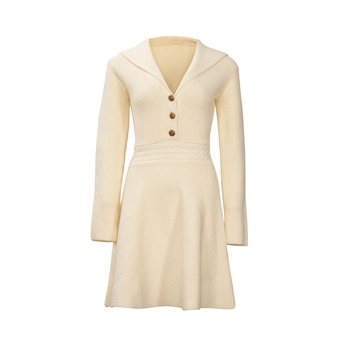 Deco Button V-Neck Sweater Dress