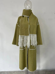 Decorative Edgestitch Scarf Patchwork Coat