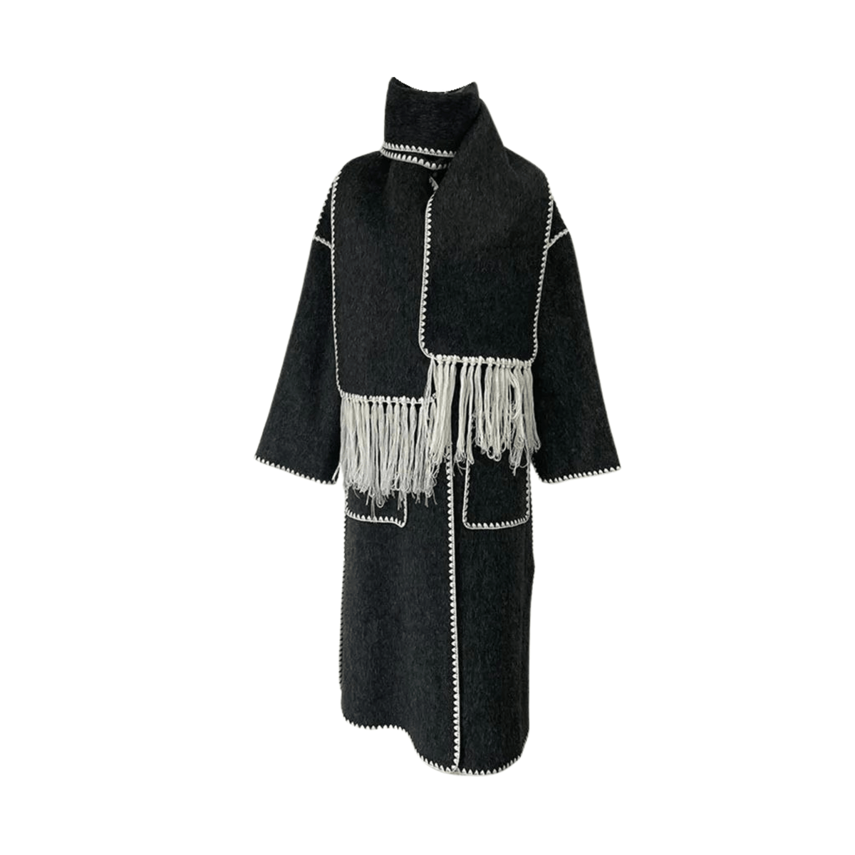 Decorative Edgestitch Scarf Patchwork Coat