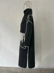 Decorative Edgestitch Scarf Patchwork Coat