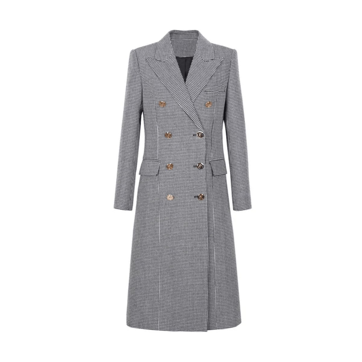 Decorative Gold Buttons Houndstooth Coat