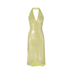 Deep V-Neck Midi Halter Dress