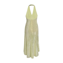 Deep V-Neck Midi Halter Dress