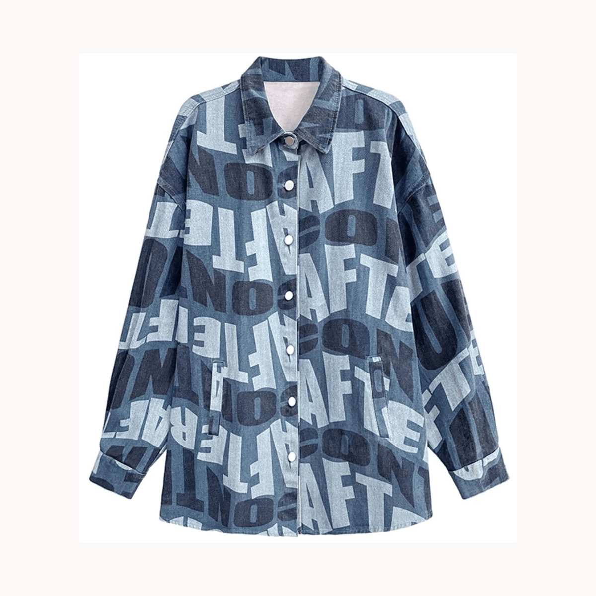 Denim Alphabet Print Loose Shirt