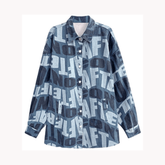 Denim Alphabet Print Loose Shirt