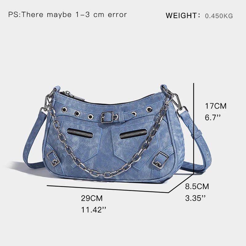 Denim Crossbody Chain Strap Handbag