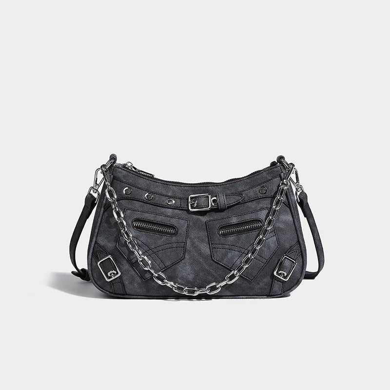 Denim Crossbody Chain Strap Handbag