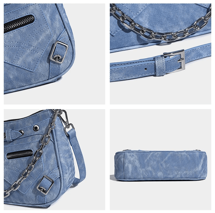 Denim Crossbody Chain Strap Handbag