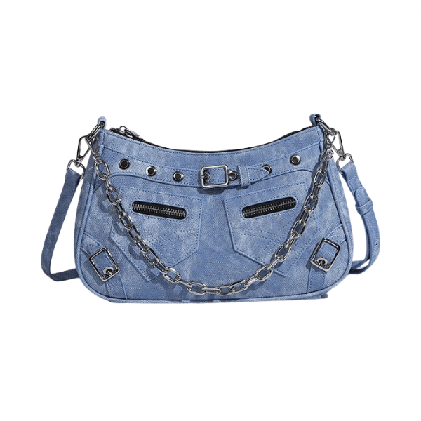 Denim Crossbody Chain Strap Handbag