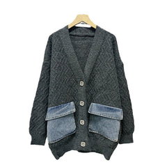 Denim Flap Pocket Spliced Sweater