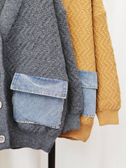 Denim Flap Pocket Spliced Sweater