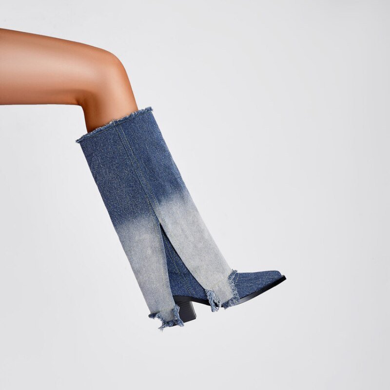 Denim Fray Boots