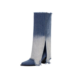 Denim Fray Boots