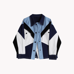 Denim Loose Fit Color Block Jacket