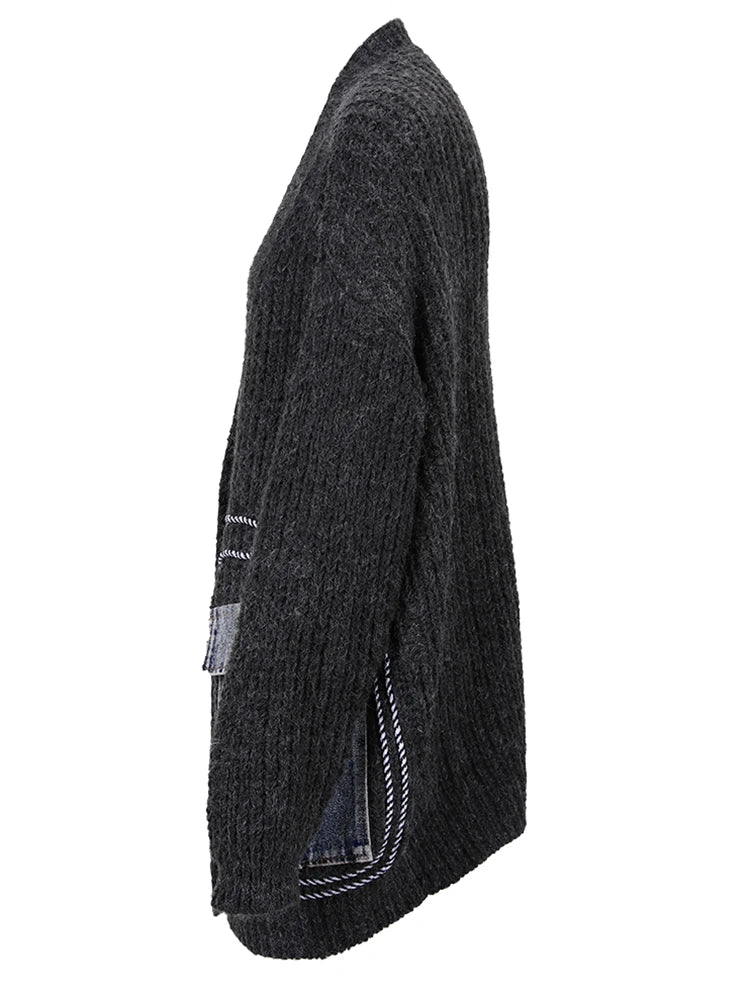 Denim Patch Pockets Knit Sweater
