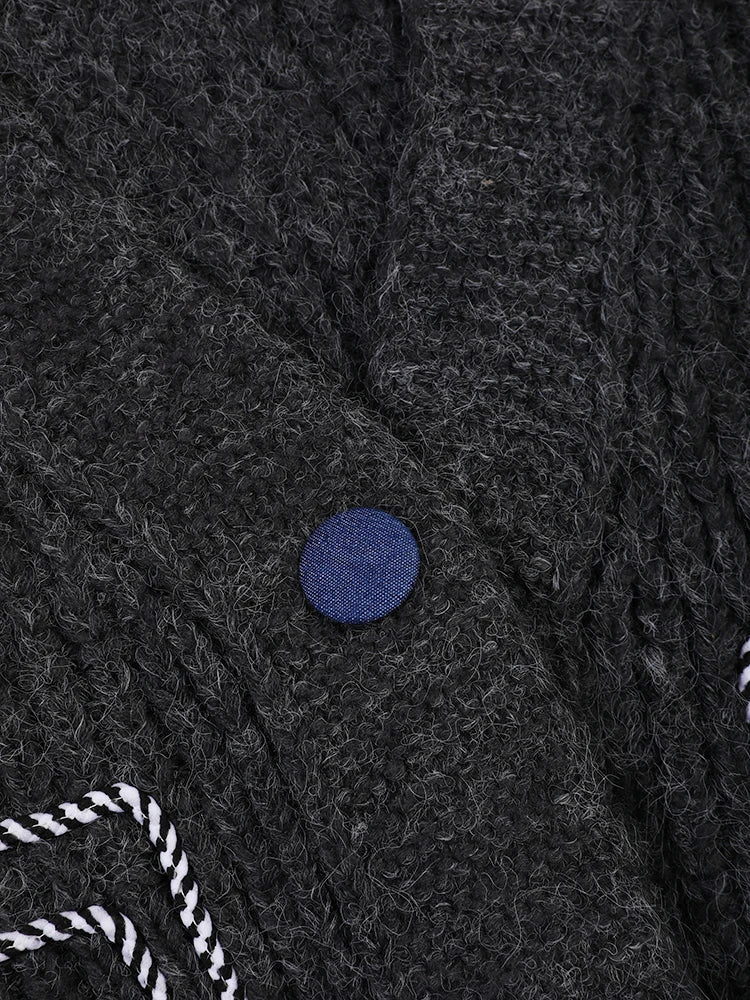 Denim Patch Pockets Knit Sweater