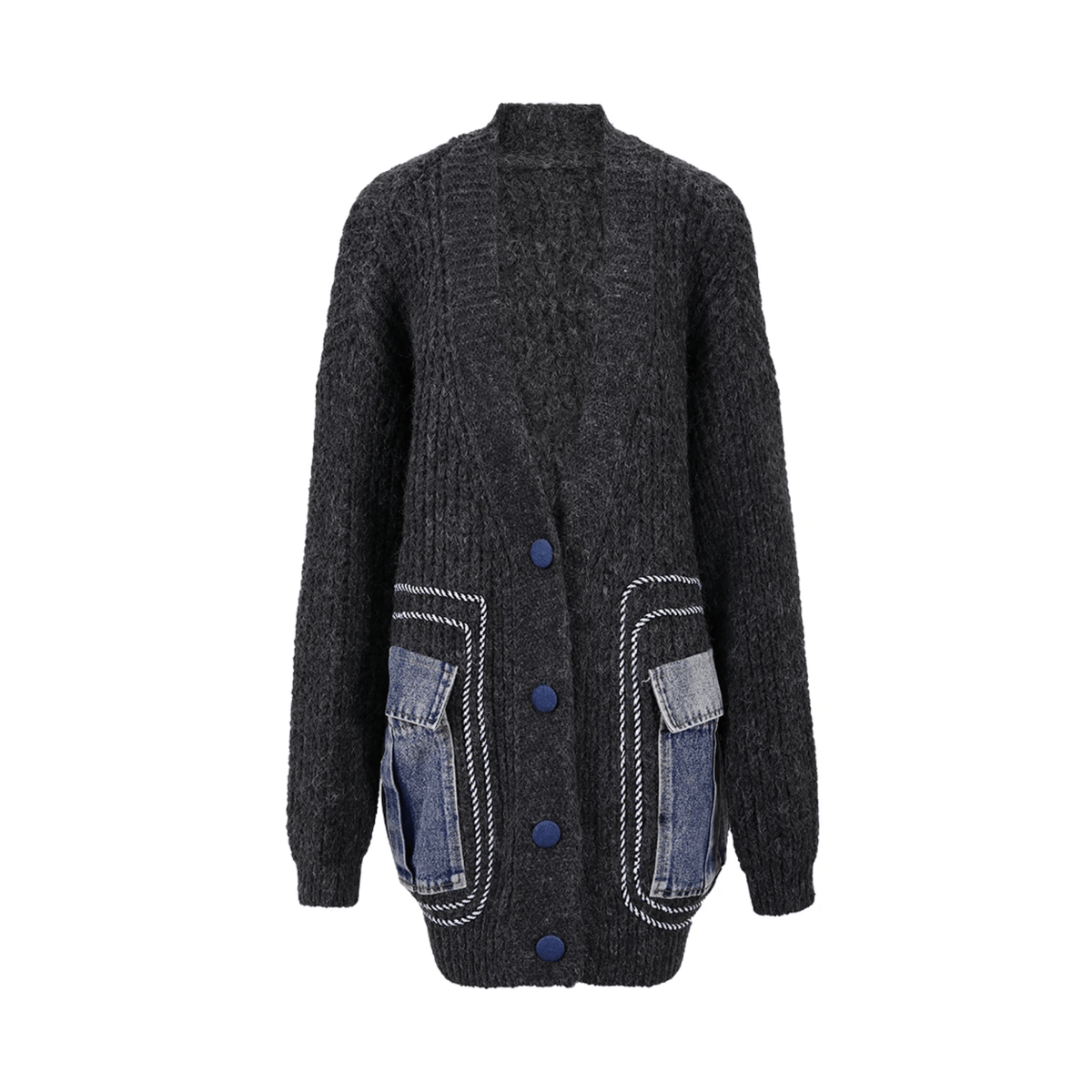 Denim Patch Pockets Knit Sweater