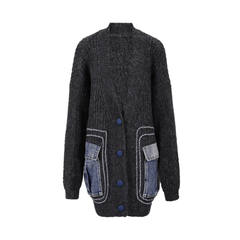 Denim Patch Pockets Knit Sweater