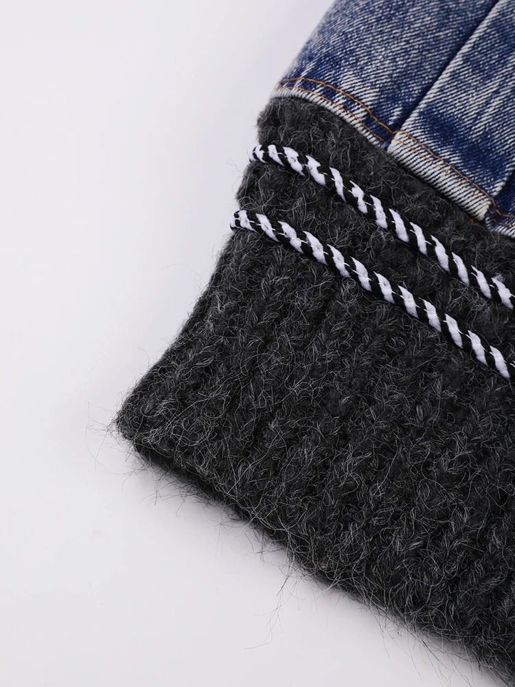 Denim Patch Pockets Knit Sweater