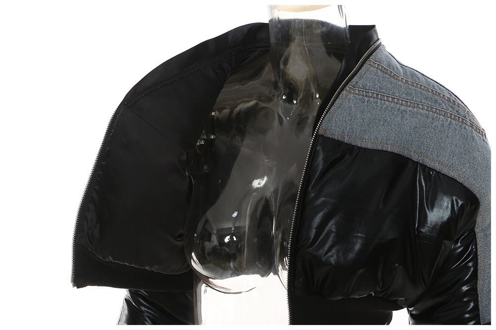 Denim Patchwork Cropped Jacket