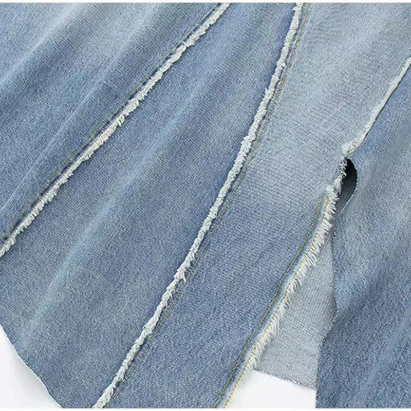 Denim Patchwork Midi Jeans Skirt