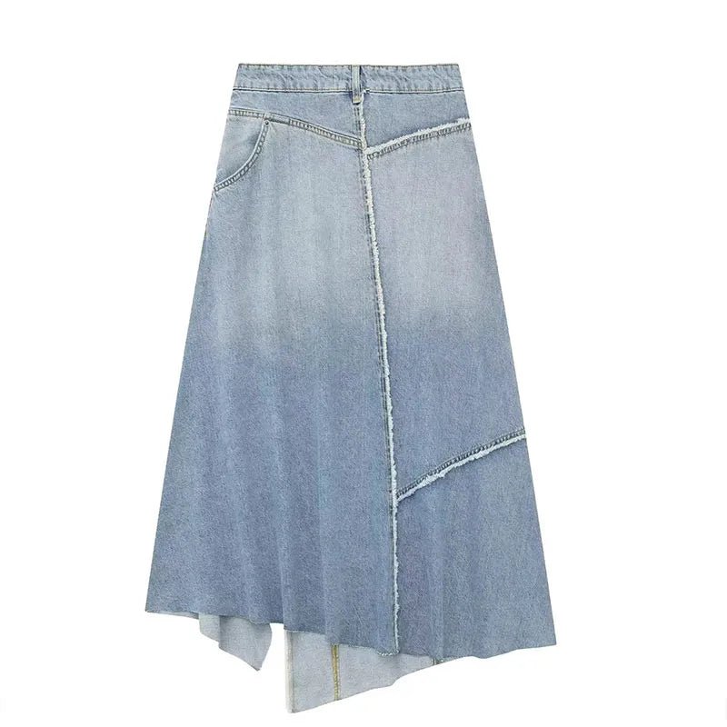 Denim Patchwork Midi Jeans Skirt