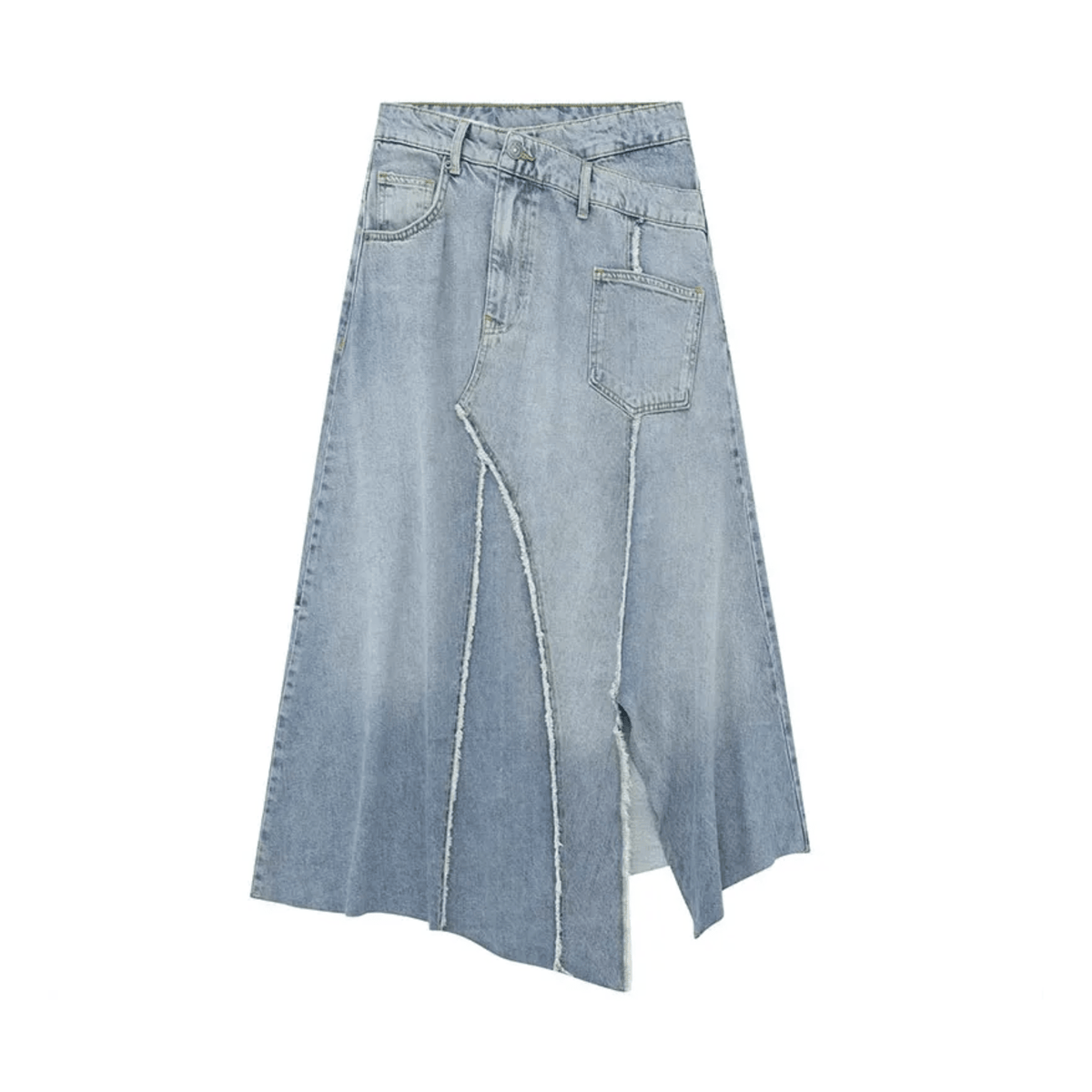 Denim Patchwork Midi Jeans Skirt