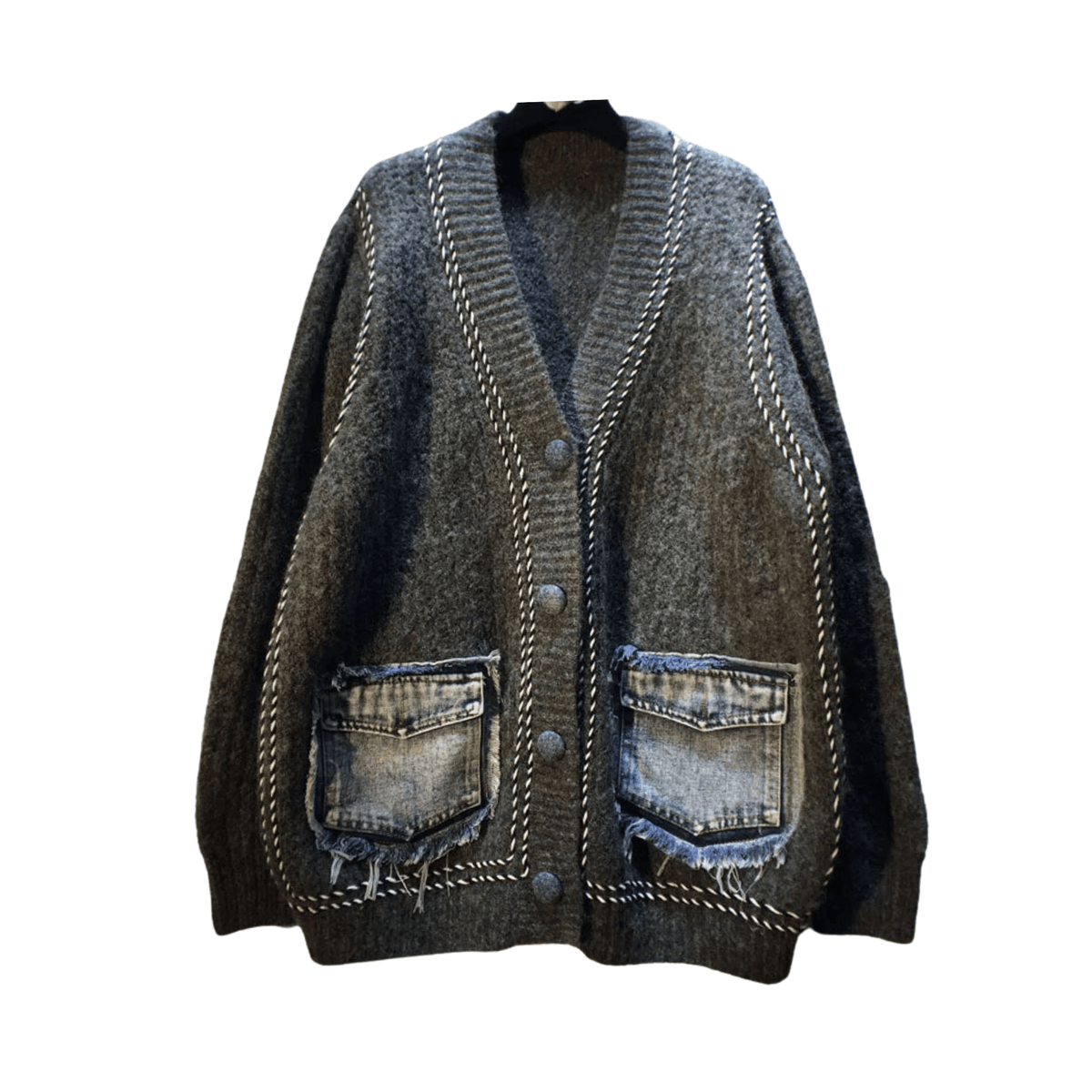 Denim Pocket Overstitch Knit Cardigan