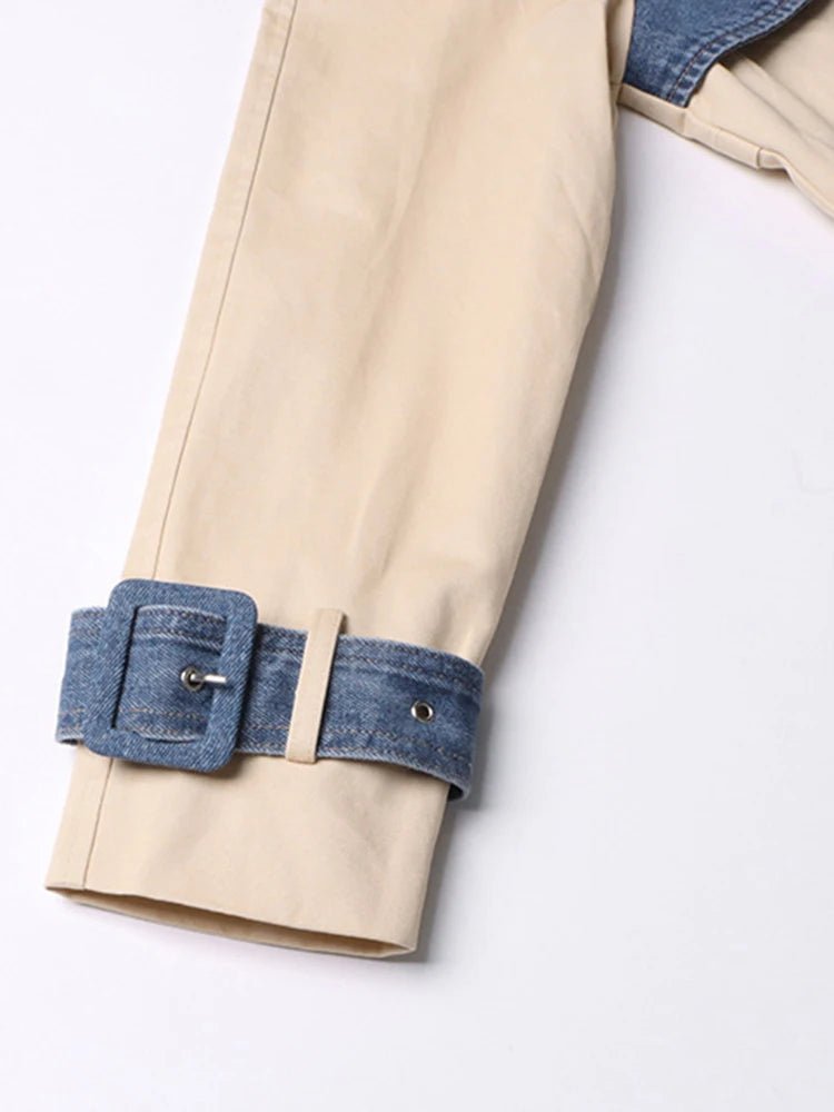 Denim Spliced Epaulet Belted Coat