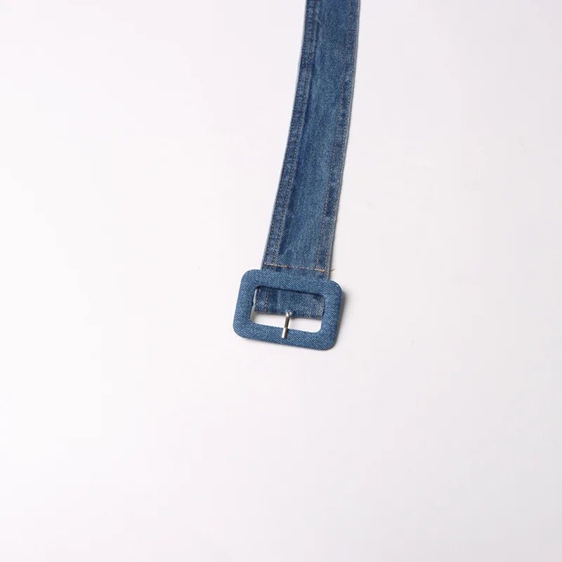 Denim Spliced Epaulet Belted Coat
