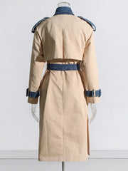 Denim Spliced Epaulet Belted Coat