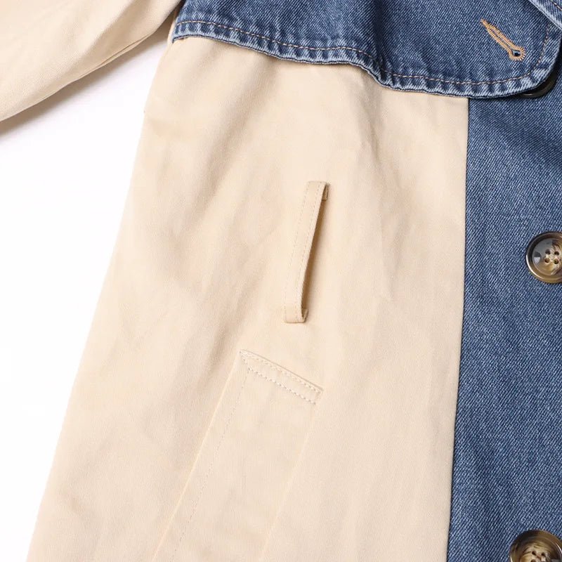 Denim Spliced Epaulet Belted Coat
