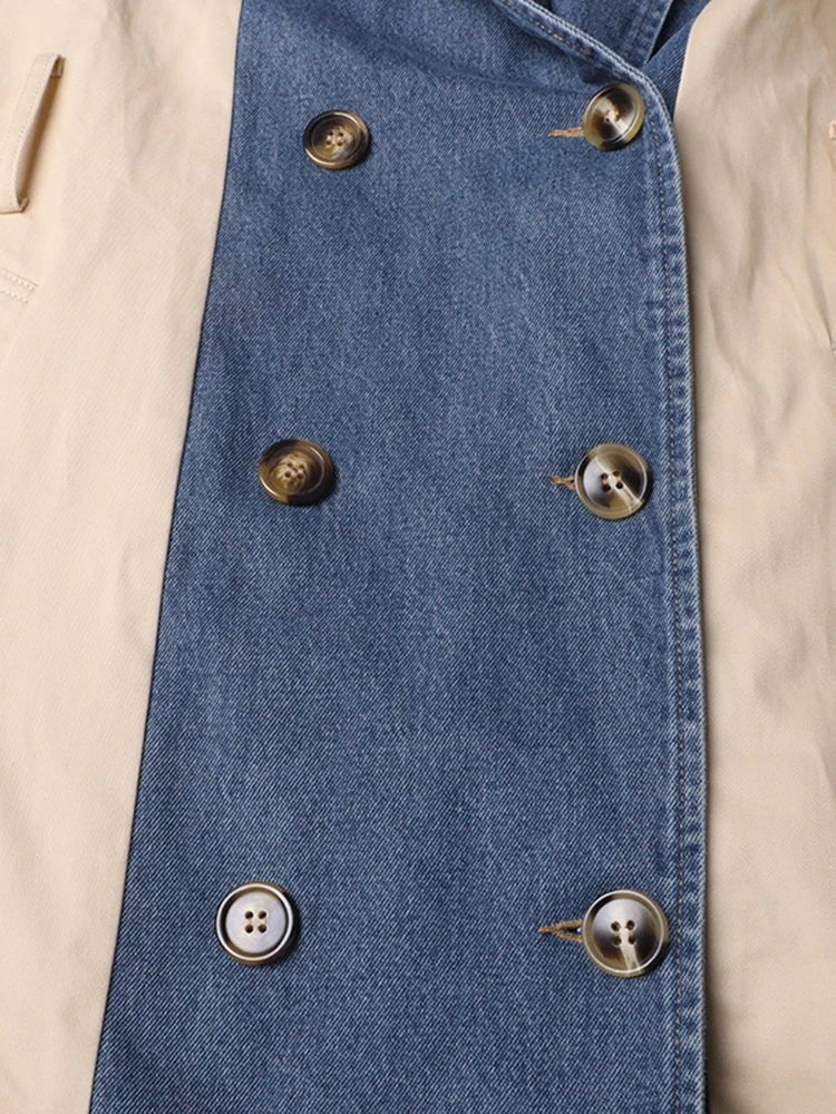 Denim Spliced Epaulet Belted Coat