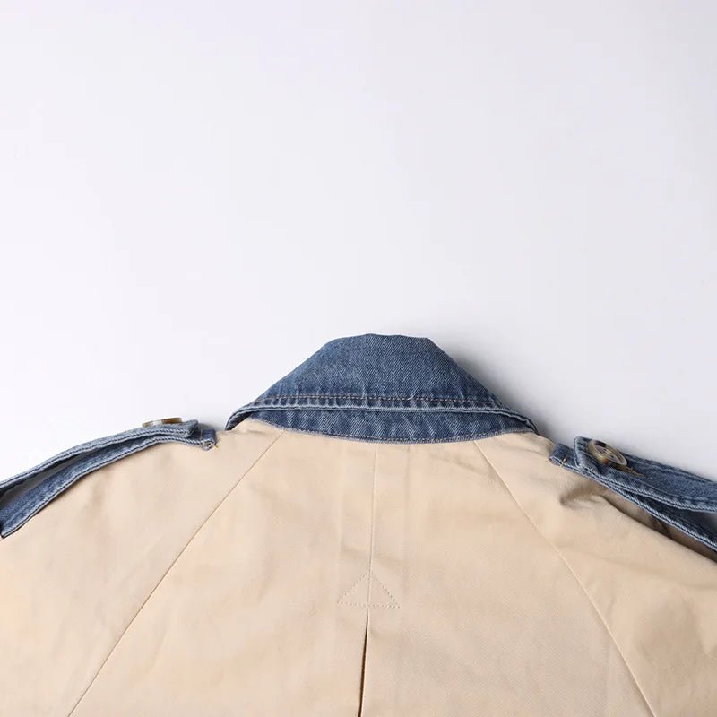 Denim Spliced Epaulet Belted Coat