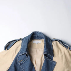 Denim Spliced Epaulet Belted Coat