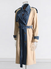 Denim Spliced Epaulet Belted Coat