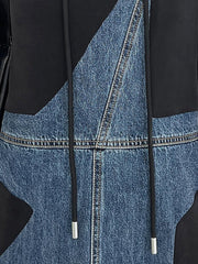 Denim Spliced Hooded Drawstring Dress