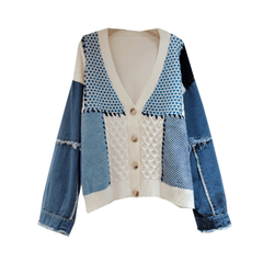 Denim Spliced Moroccan Knit Cardigan