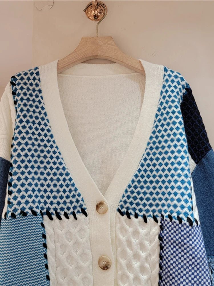 Denim Spliced Moroccan Knit Cardigan