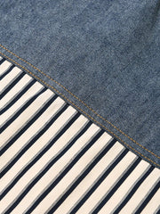 Denim Spliced Ruched Striped Shirt
