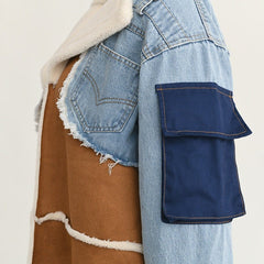 Denim Spliced Thickened Overcoat