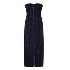 Denim Stitching Strapless Dress - @samara.curtiss
