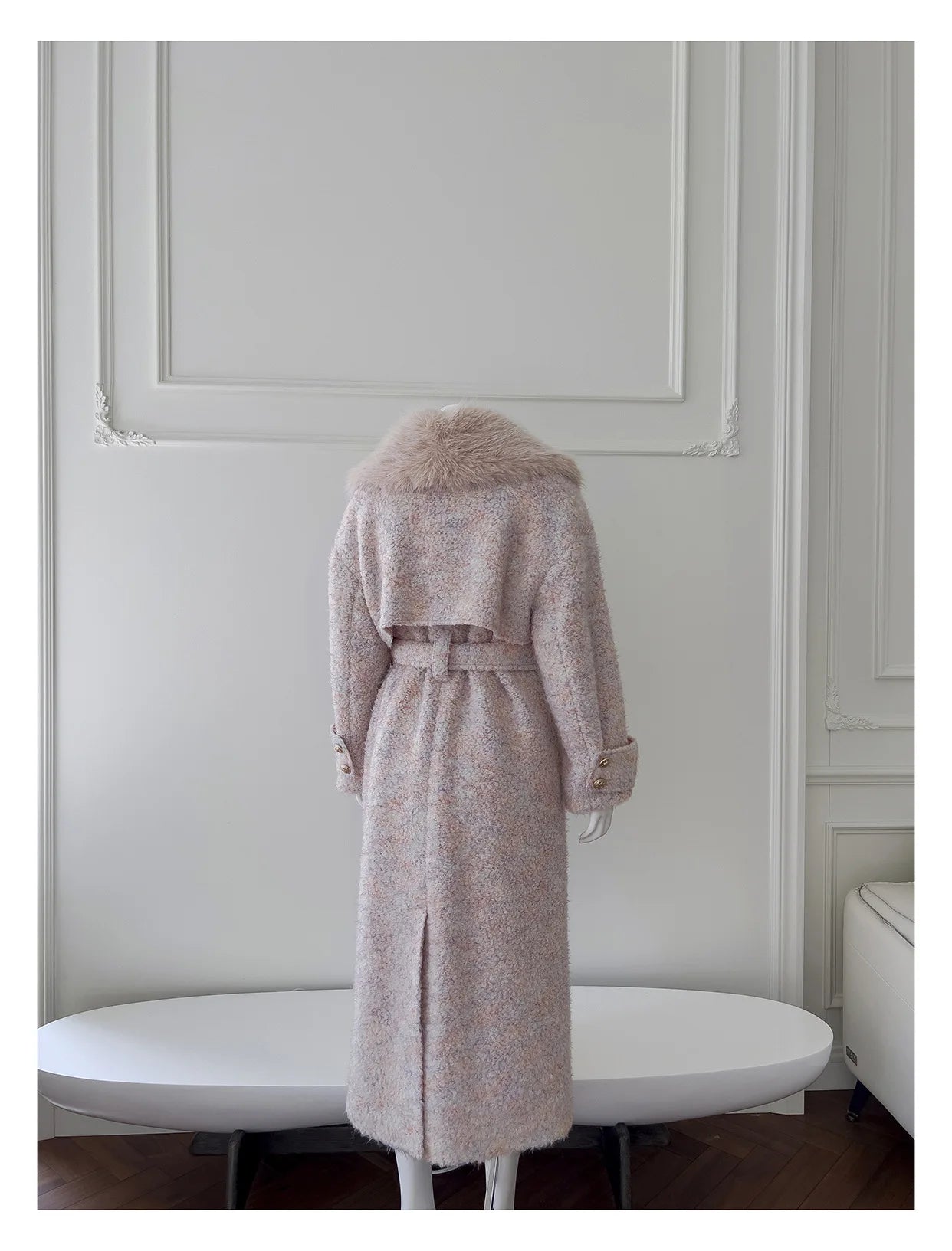 Detachable Collar Belted Woolen Coat
